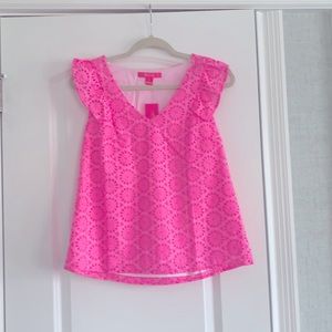 Lilly Pulitzer Lina top neon geo eyelet